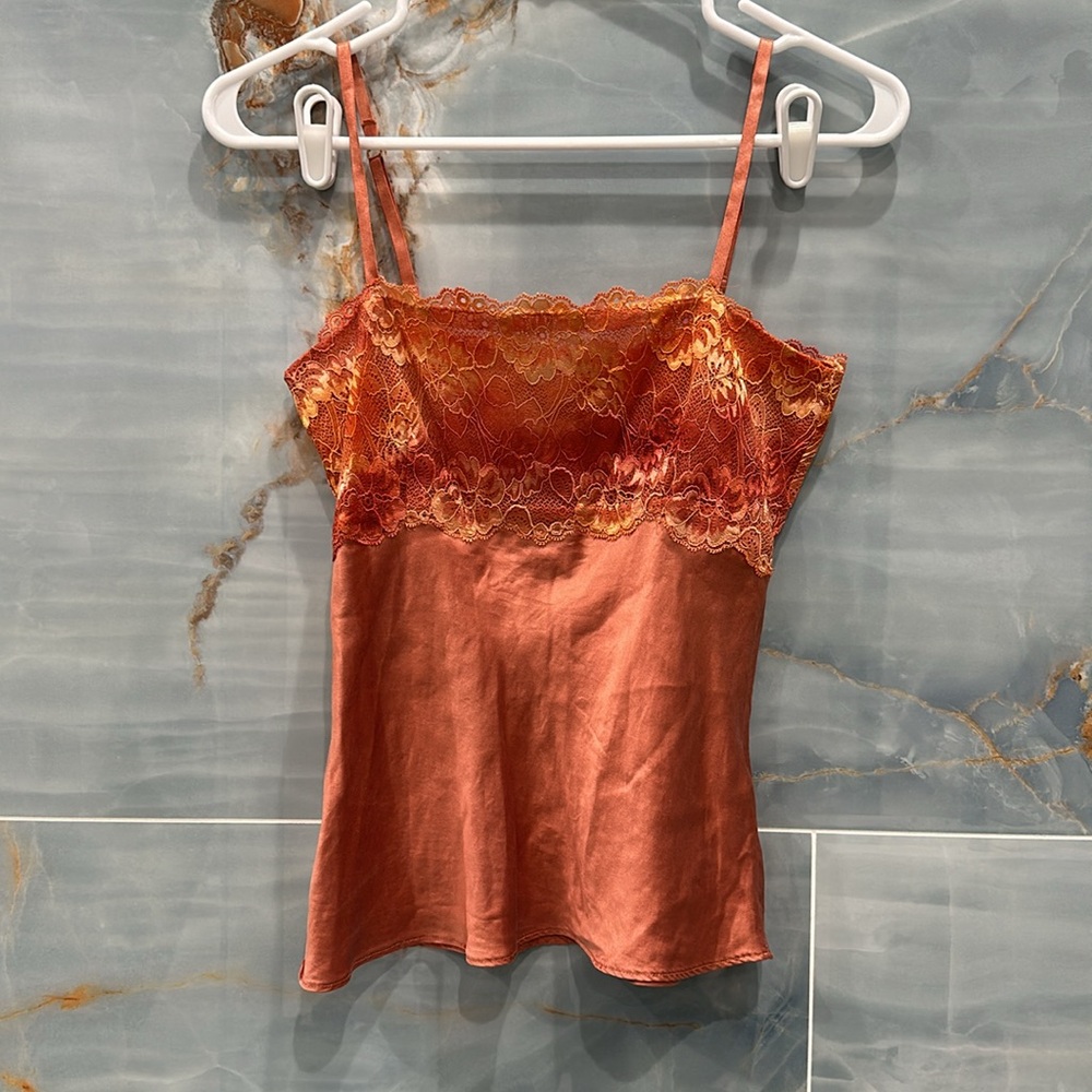 Banana Republic orange satin and lace top